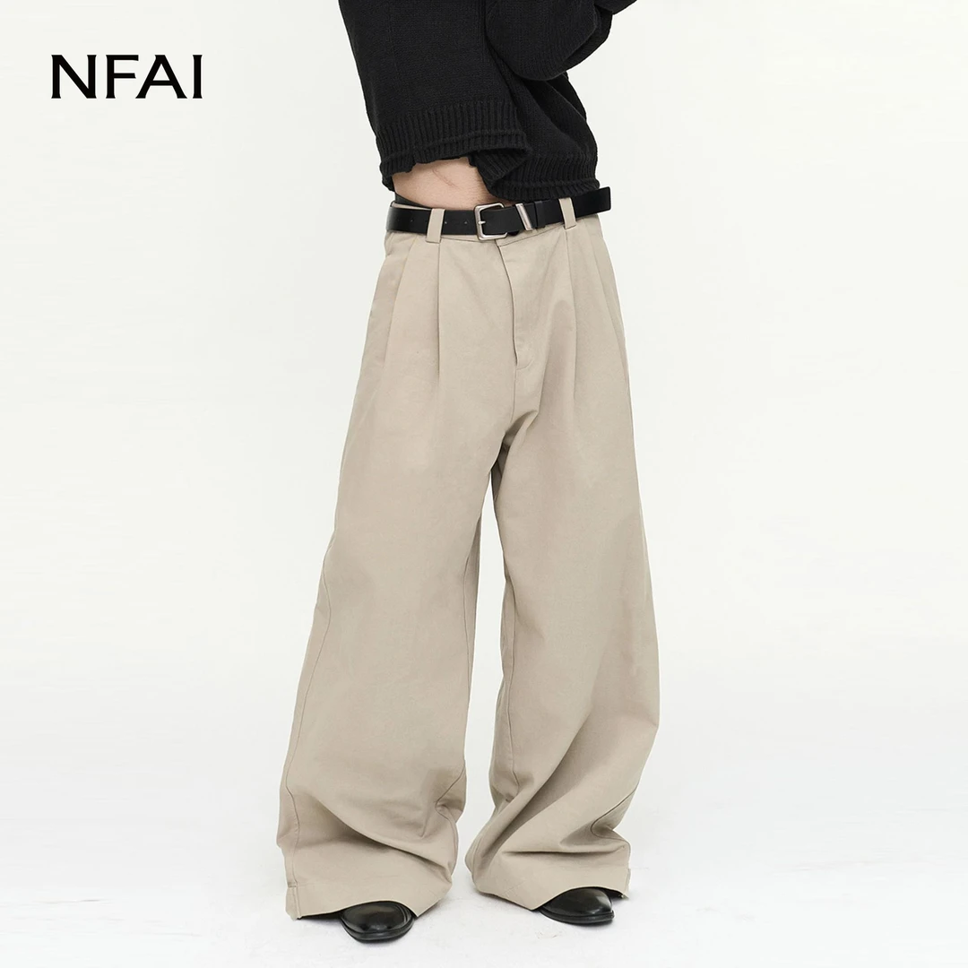 NFAI 24FW 黑/蓝/卡 双褶长裤 进口面料/宽松廓形/自然水洗