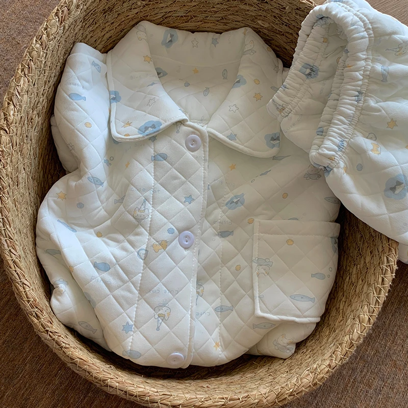 2025新款情侣睡衣秋冬季加厚保暖卡通白色可爱男女夹棉家居服套装