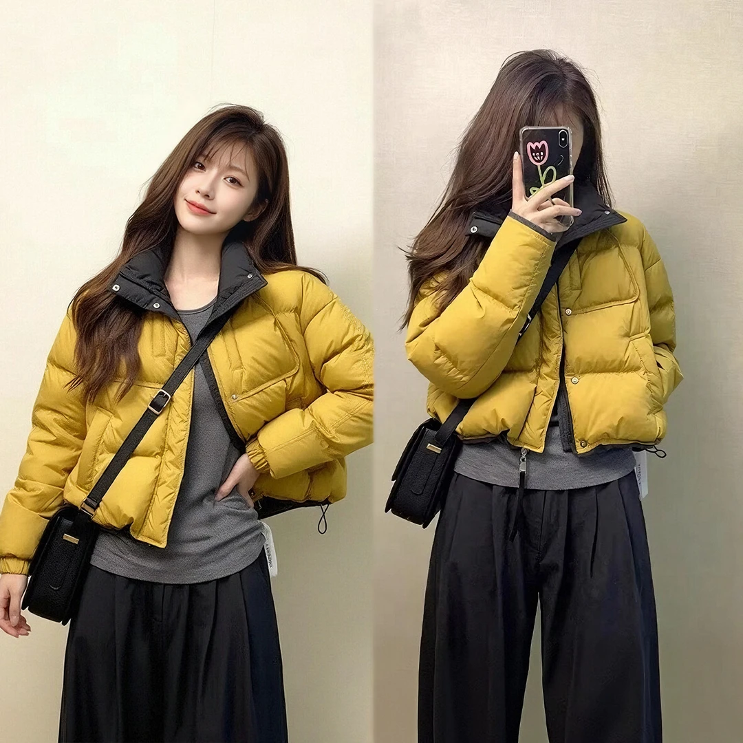 2025冬季新款韩版独特好看的撞色羽绒服加厚棉袄显瘦短款厚外套女