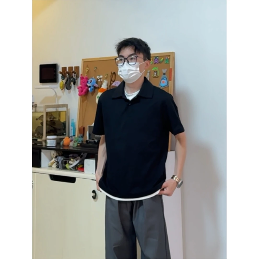 FEC 280g新疆长绒棉假两件polo拼接男士夏季短袖T恤2418