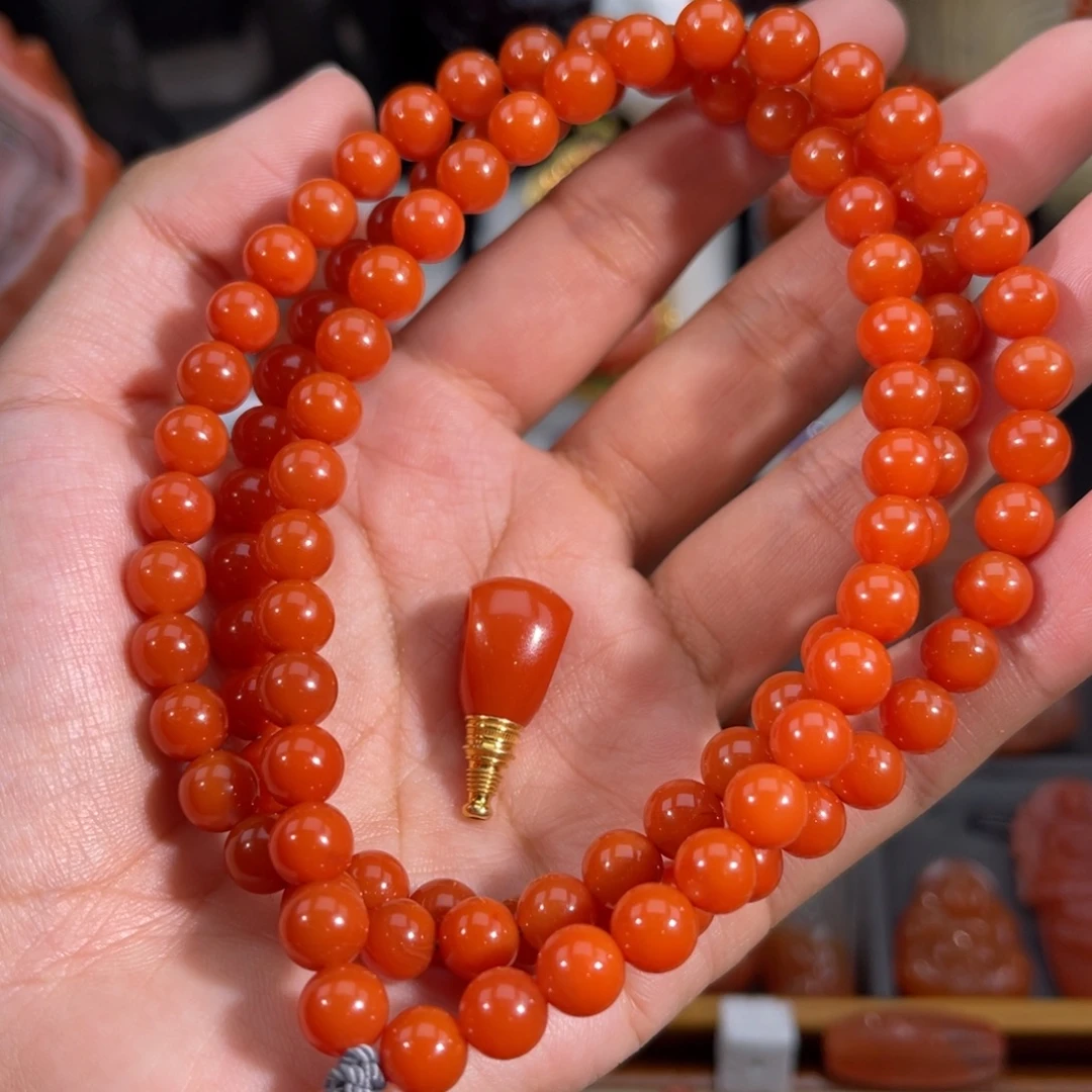 南红玛瑙未镶嵌圆珠念珠串7.4左右