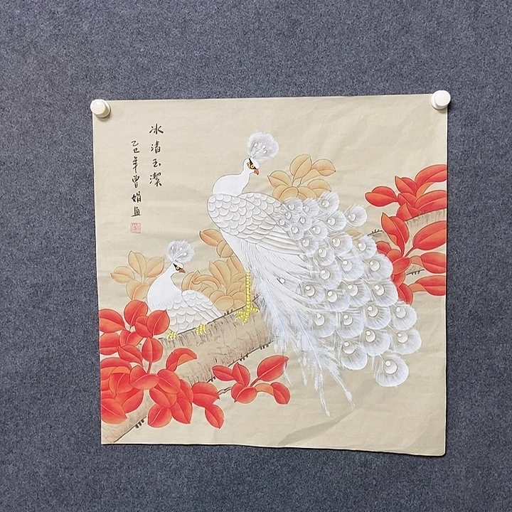 国画四尺斗方工笔花鸟一幅