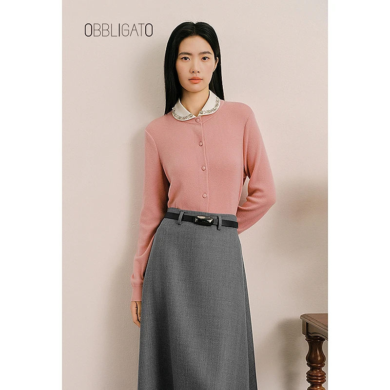 OBBLIGATO奥丽嘉朵2025春季1C35106140新品钉钻可拆卸领毛织衫