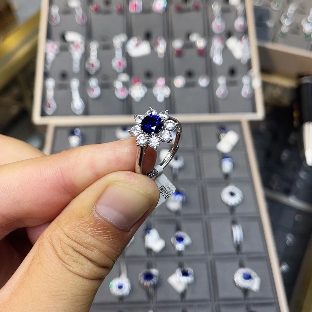 925银无培育宝石S925实心银镶加厚镀铑金钯金