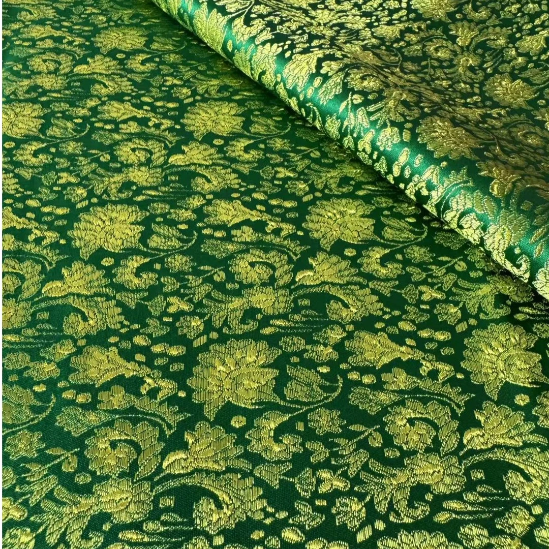 翠绿色鸡冠花织锦缎门幅75cm马甲唐装面料手工diy包包面