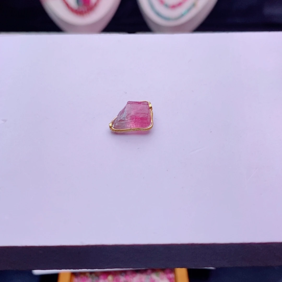 原石单珠m碧玺18K金镶嵌