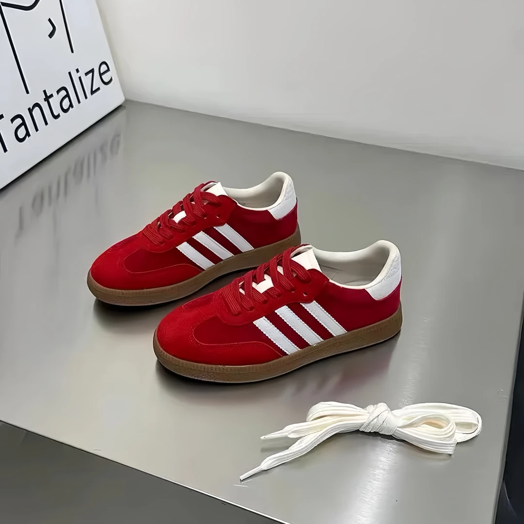 【经典三杠中国红】 运动休闲 经典三杠 莞产高货  真皮牛皮女鞋