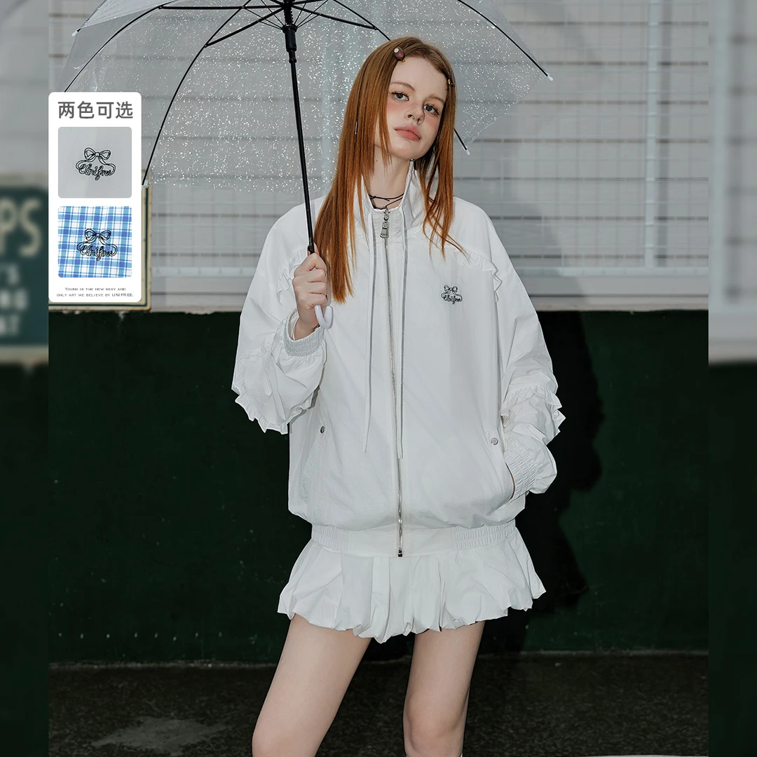 【25年春】轻薄防晒外套女新款花边拼接宽松休闲夹克上衣