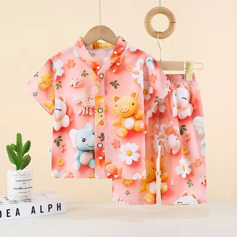 卡通套装爆款绵绸家居服睡衣短袖夏季薄款宝宝休闲洋气儿童婴儿