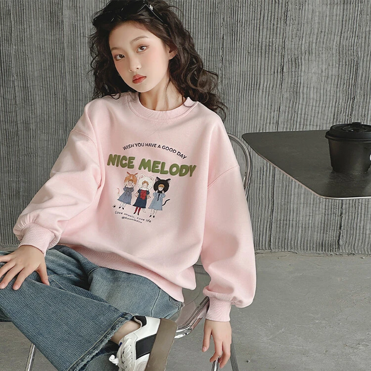 女童印花卫衣宽松版秋季2025新款中大童女孩洋气网红上衣打底衫潮