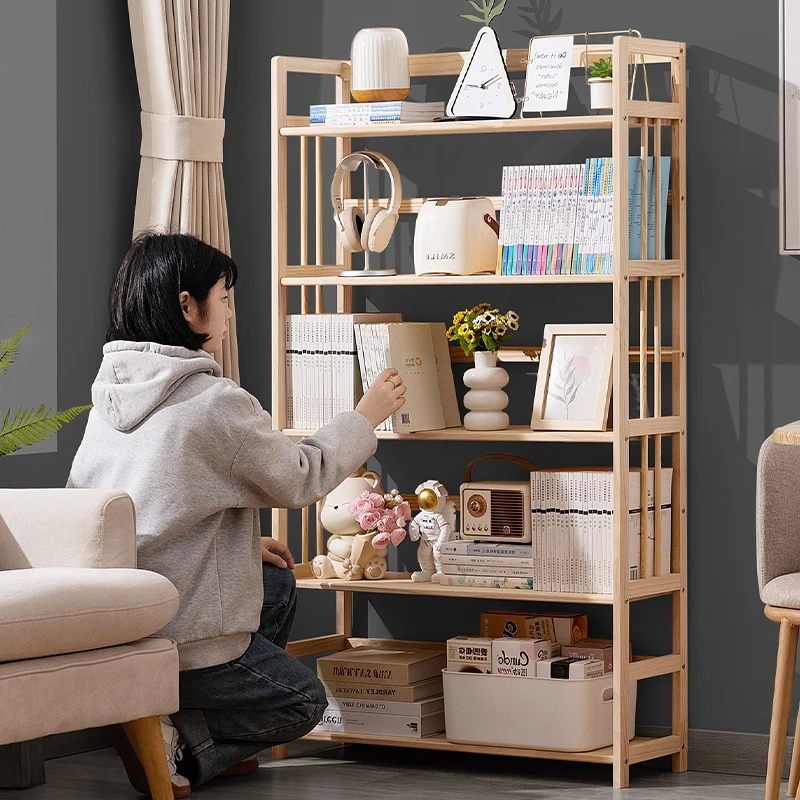 书架落地置物架儿童书柜子家用桌面简易实木客厅靠墙多层绘本收纳