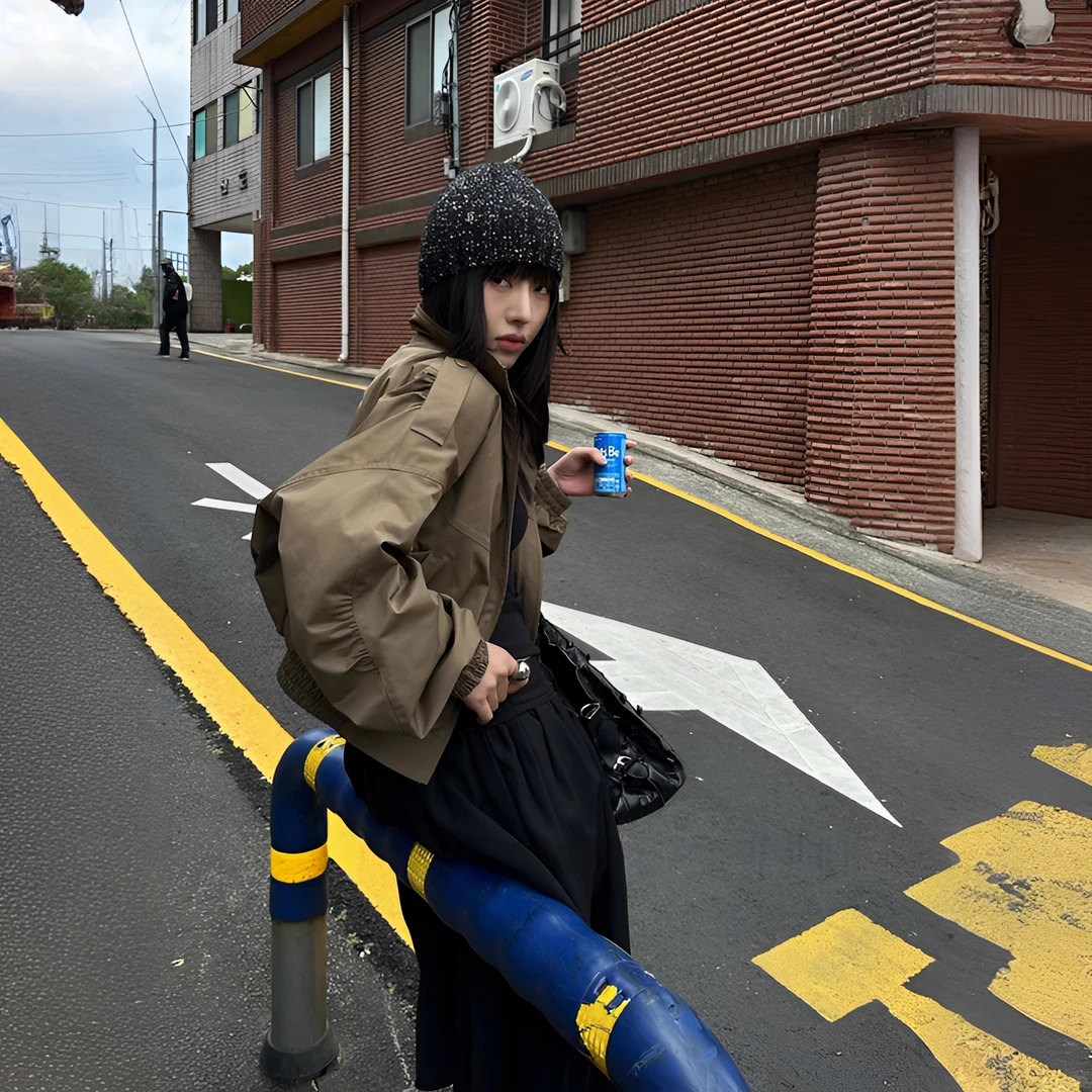美式复古短款夹克外套女2025春秋防风宽松立领设计感上衣外套