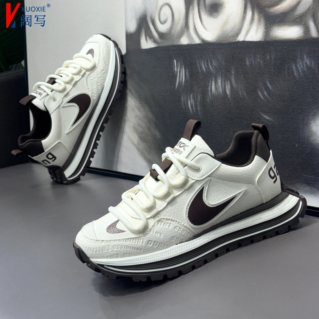 男鞋秋季新款透气皮面小白鞋潮流百搭软底阿甘鞋男运动休闲老爹鞋