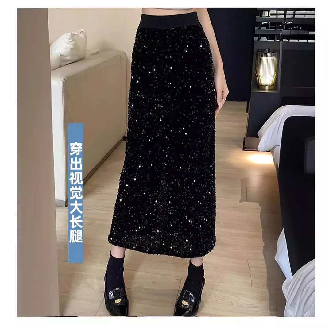 2024年春款高光时刻薄丝绒钉片时髦百搭显瘦直筒包臀群