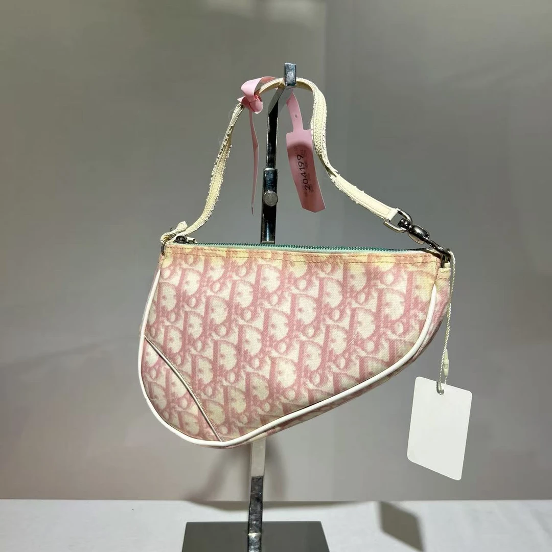 95新 DIOR/迪奥 Dior粉色老花马鞍包 204199