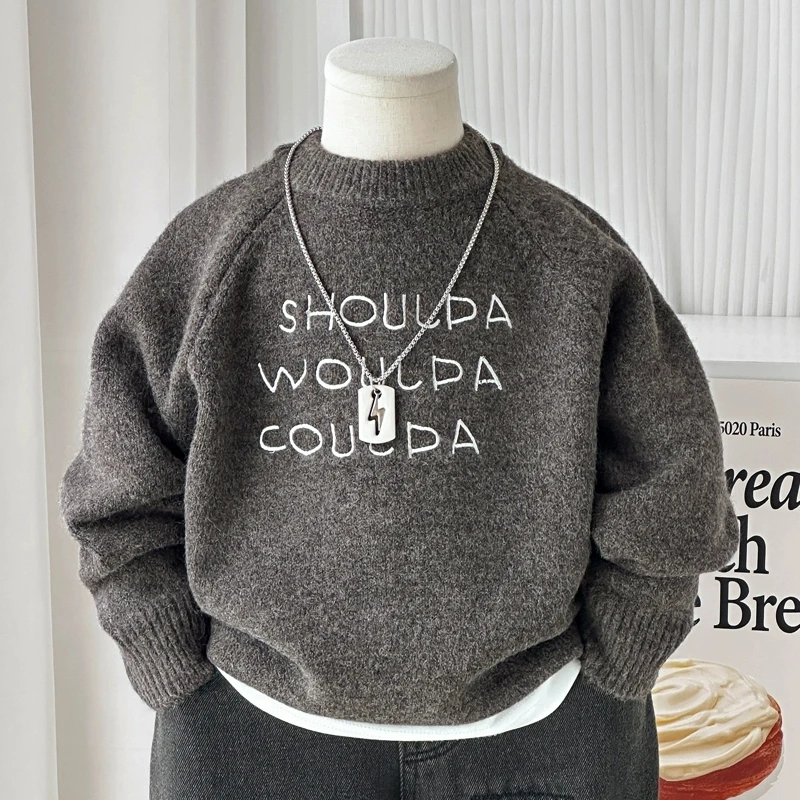 男童毛衣秋冬2025新款儿童韩版圆领针织衫冬季男孩宝宝打底套头衫