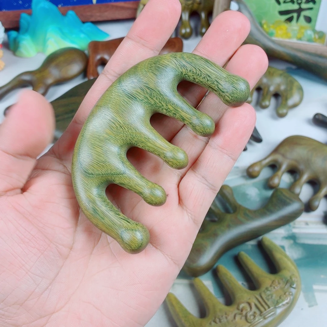 绿檀五齿圆头按摩梳