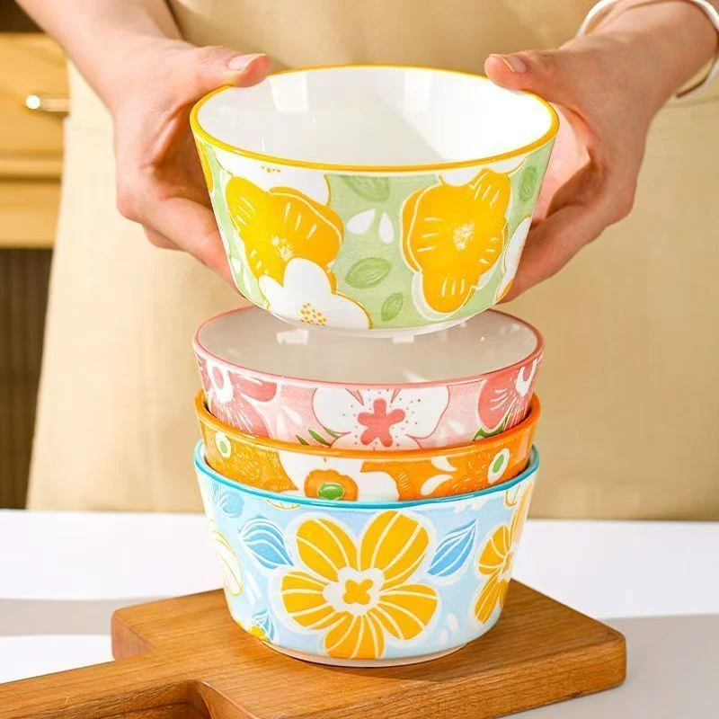 【怀美】花漾年华4.8英寸碗4只装休闲风北欧风高温釉下彩陶瓷新款