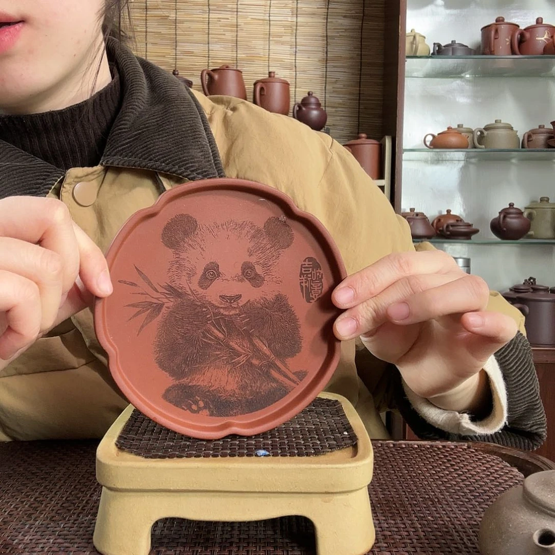 紫砂茶杯原熊猫杯垫12厘米