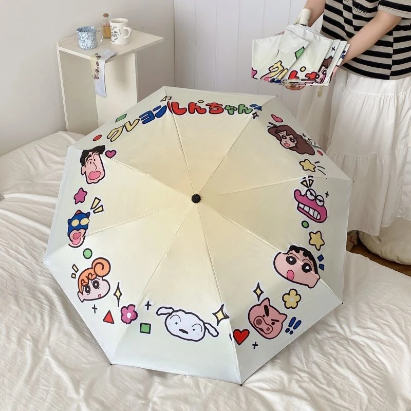 可爱渐变小新全自动晴雨两用黑胶太阳伞防晒防紫外线遮阳伞