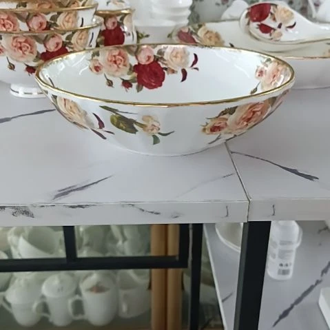 4个装金秋玫瑰手工拍金口径18.7厘米高5.4厘米多功能碗