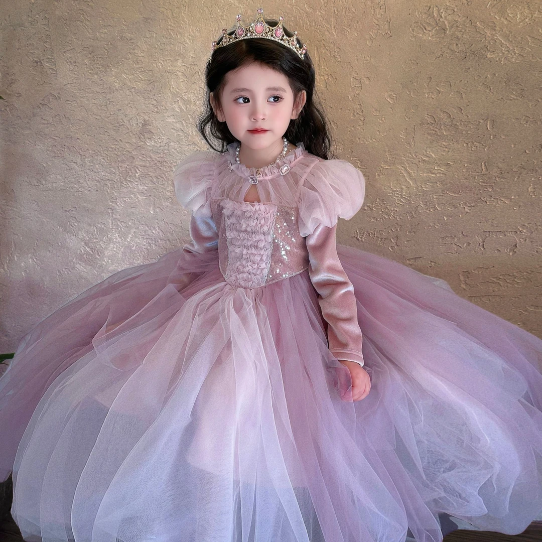 【原创乐佩】长发公主长袖加绒生日礼服高档女童儿童春秋儿童公主裙