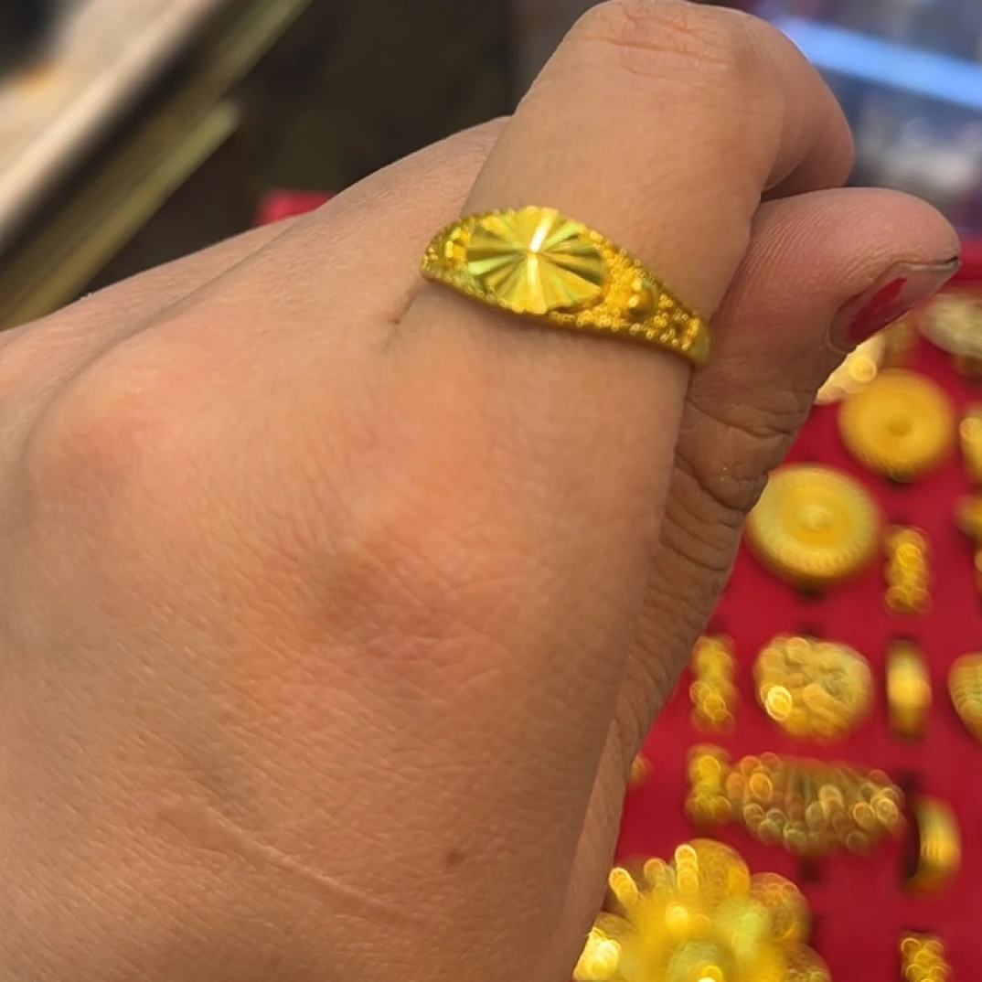 纯铜戒指 女民族风金色活口植物花卉镭射光面妈妈指环时尚