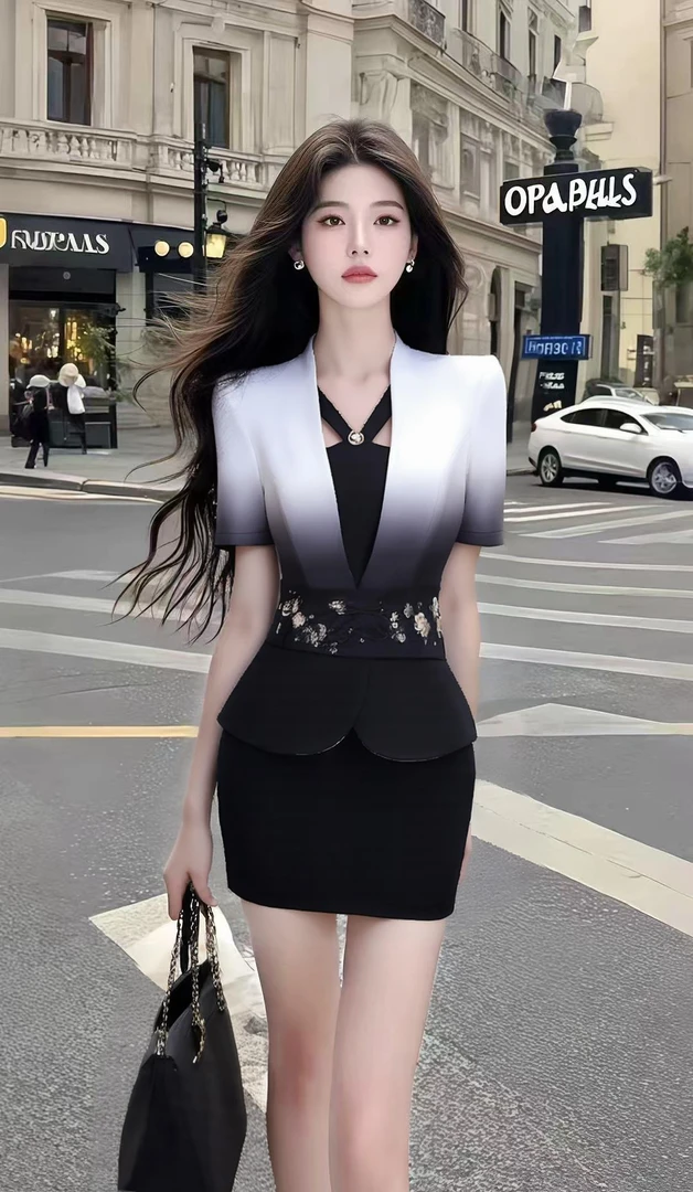 新款轻奢优雅高级感通勤风短袖收腰包臀连衣裙时尚显瘦氛围感裙子