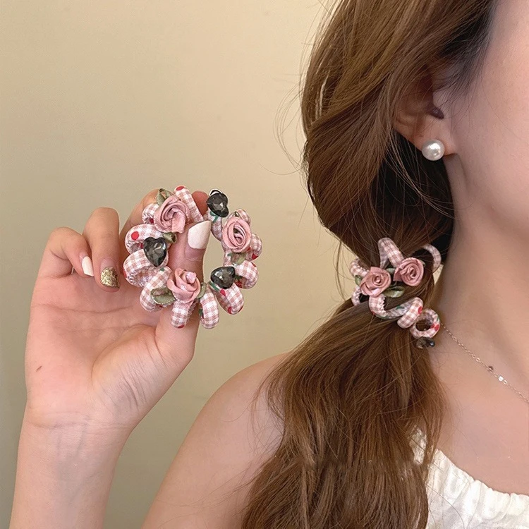 甜美可爱电话线发圈头绳女春夏新款高端丸子头扎头发皮筋头饰发饰