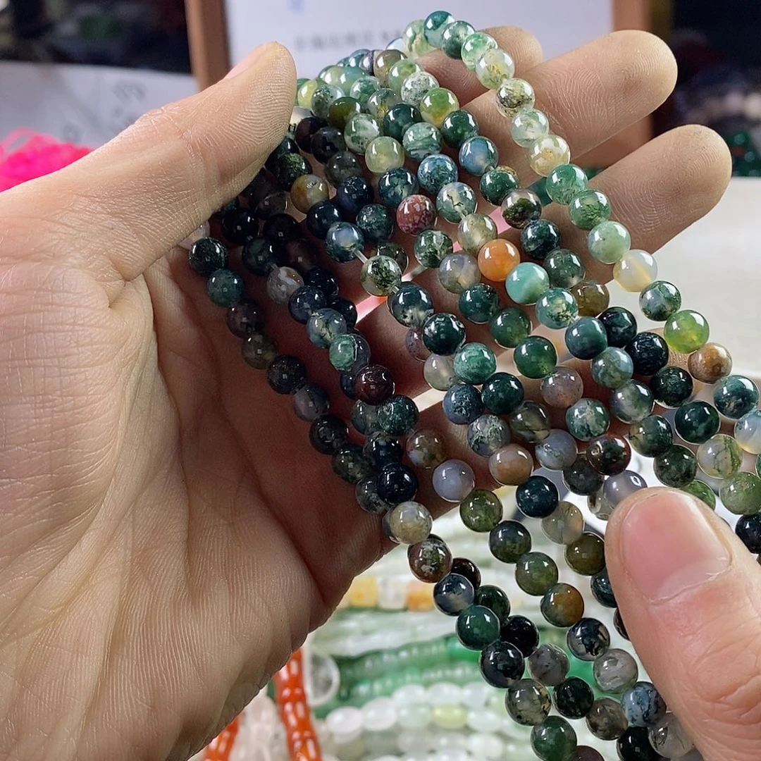 玛瑙/玉髓珠宝半成品合金一条天然6mm水草玛瑙微瑕A211