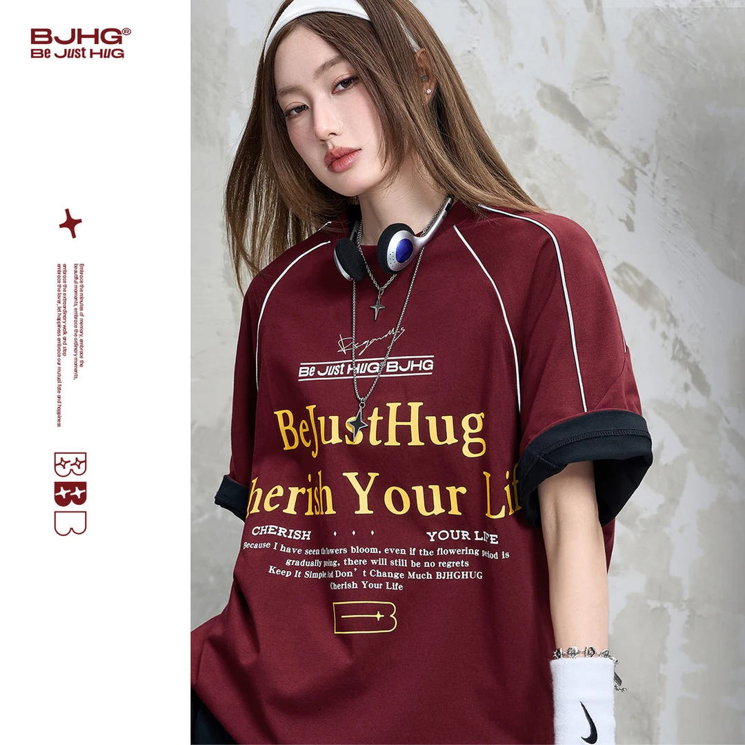 【专属】BJHG 复古运动风球衣短袖t恤夏季潮牌美式少年感运动风