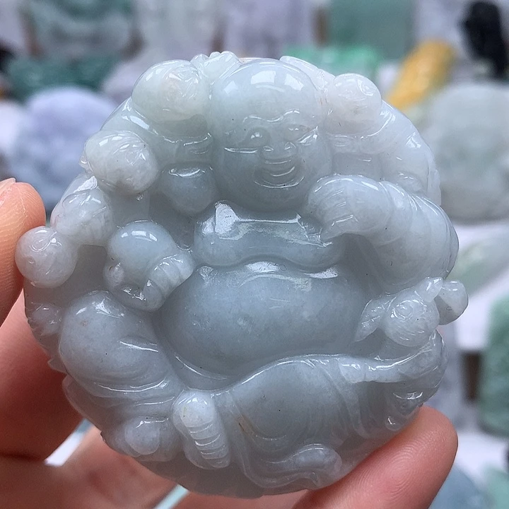 翡翠未镶嵌颈饰五福临门洒黄翡福利卡厚12+