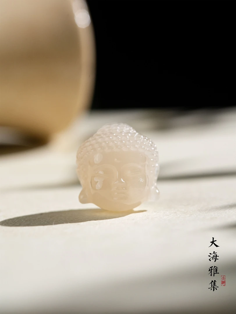 【DIY配件】藕粉和田玉佛头通孔吊坠D2080