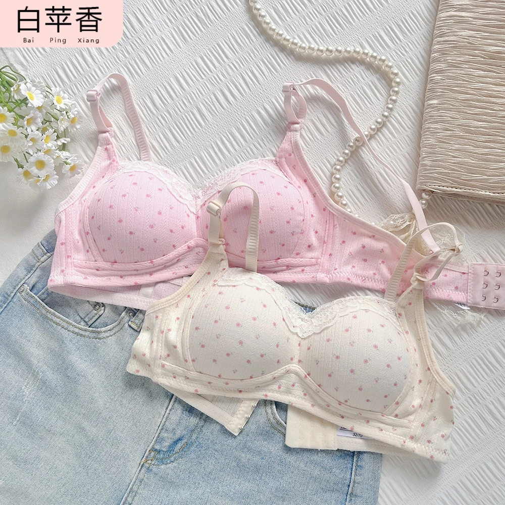 薄款微聚拢日系蕾丝碎花少女夏舒适透气小胸内衣女无钢圈学生文胸