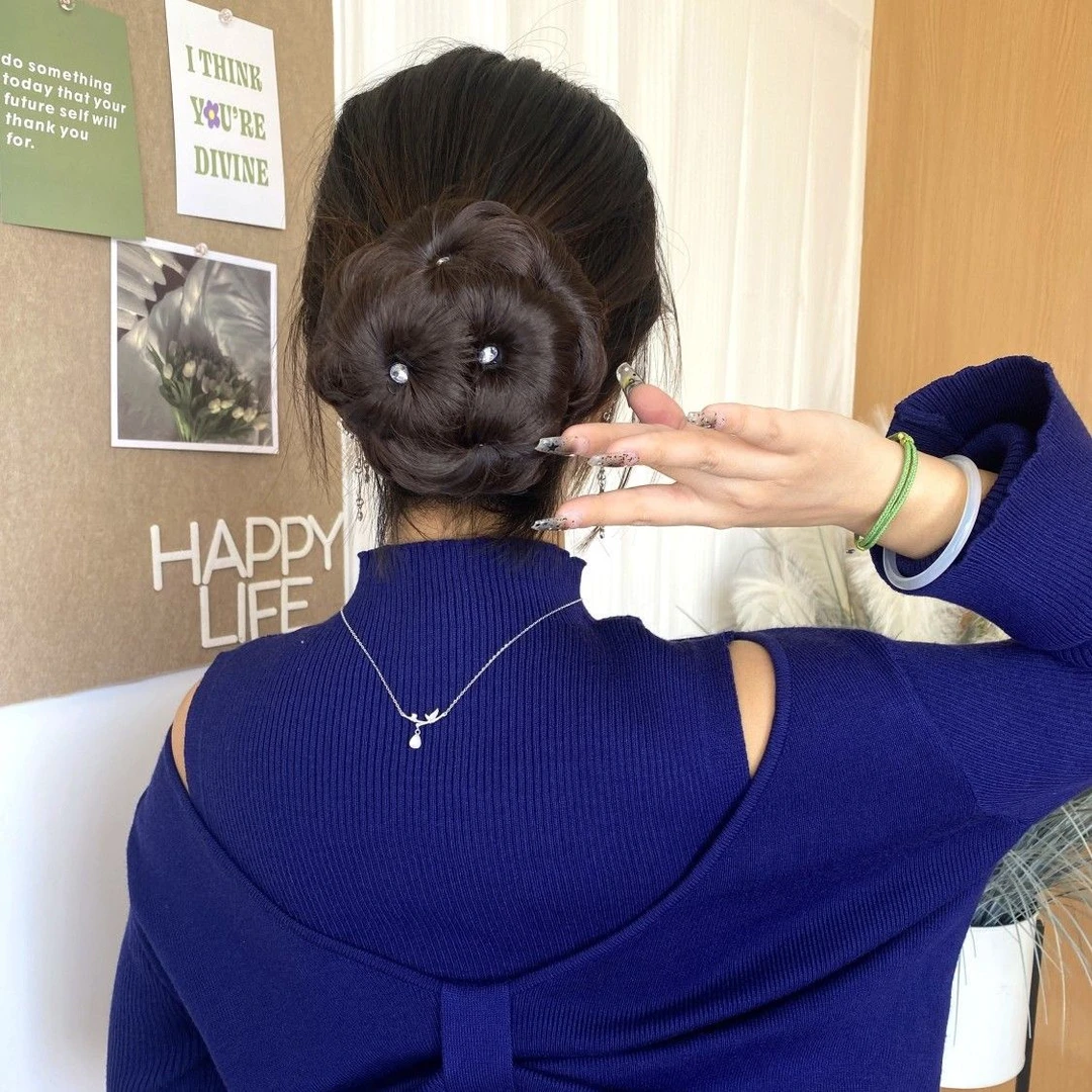 抓夹花苞头假发造型发包九朵花抓夹假发圈新娘丸子头女生盘发圈