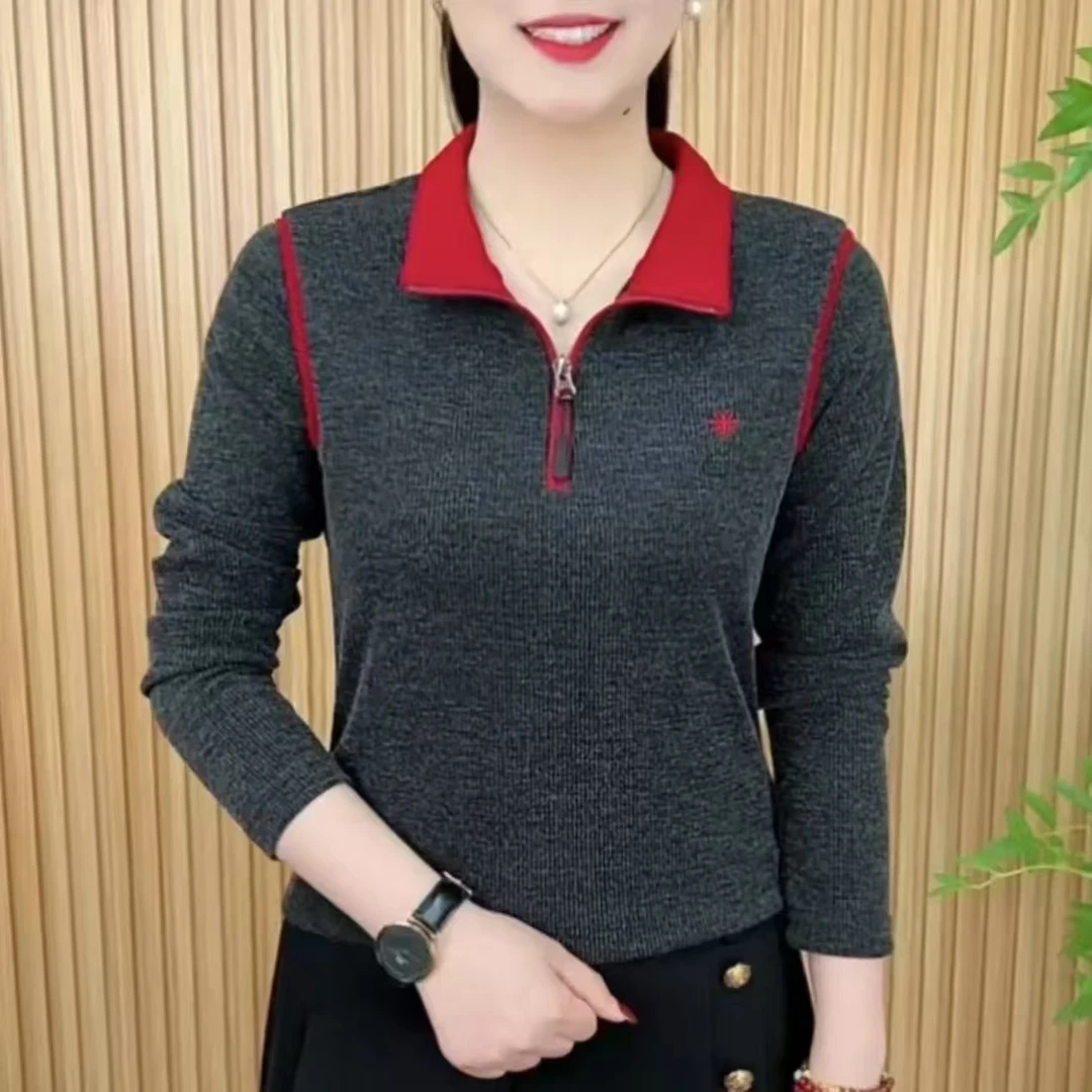 2025早春时尚洋气立领长袖小衫休闲百搭气质减龄女士T恤上衣女