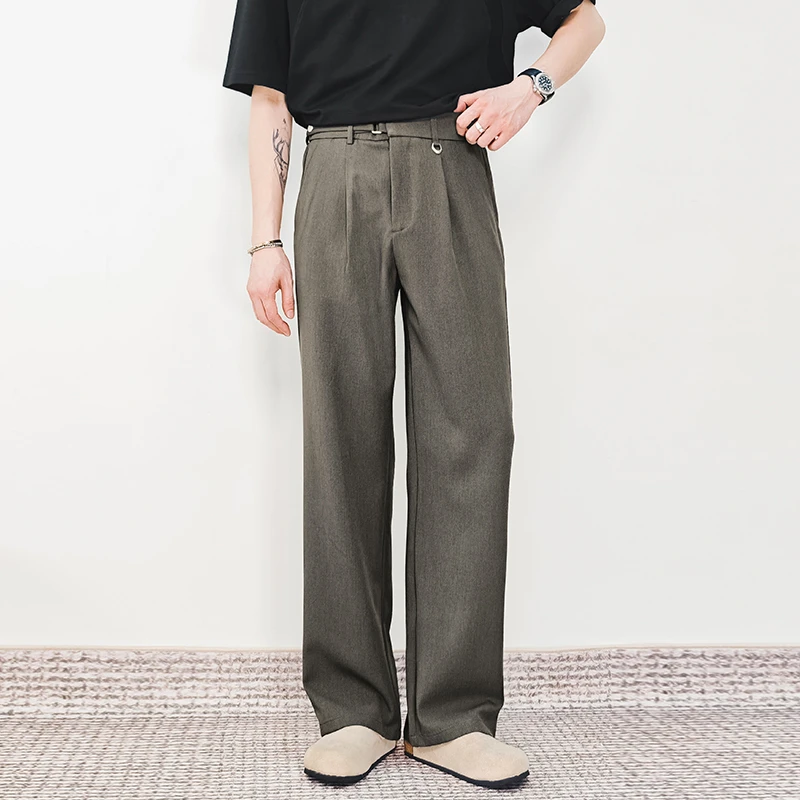 设计感裤子男款夏季直筒宽松长裤男士松紧腰百搭纯色垂感休闲裤潮