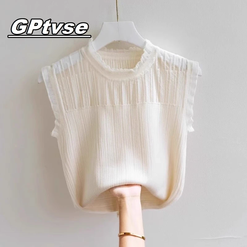 GPTVSE假领子百搭女装夏季吊带背心木耳边蕾丝花边领内搭无袖上衣
