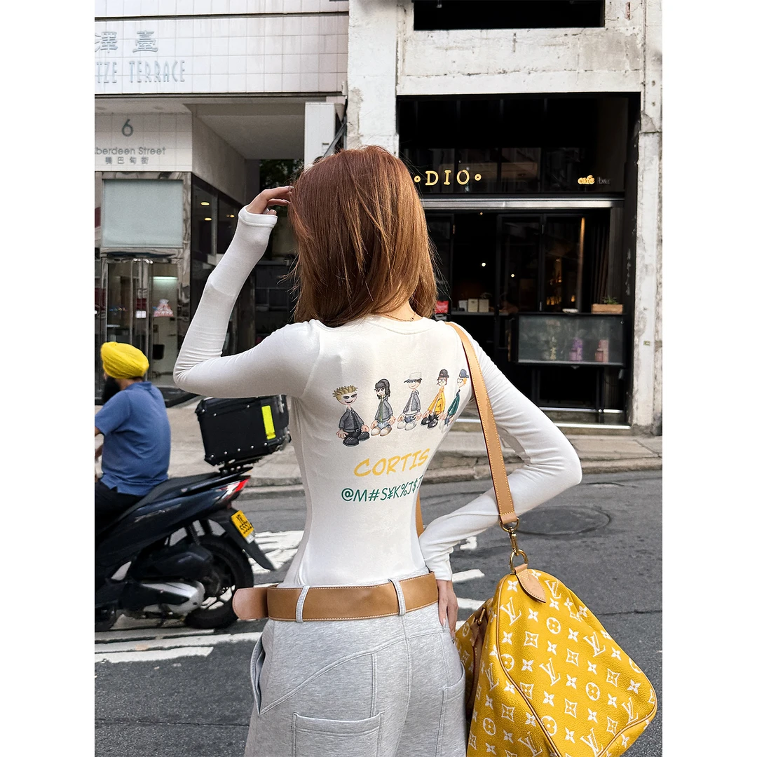 婉君T【老公T】秋季时尚长袖修身显瘦印花T恤上衣LWJ25C3T2934