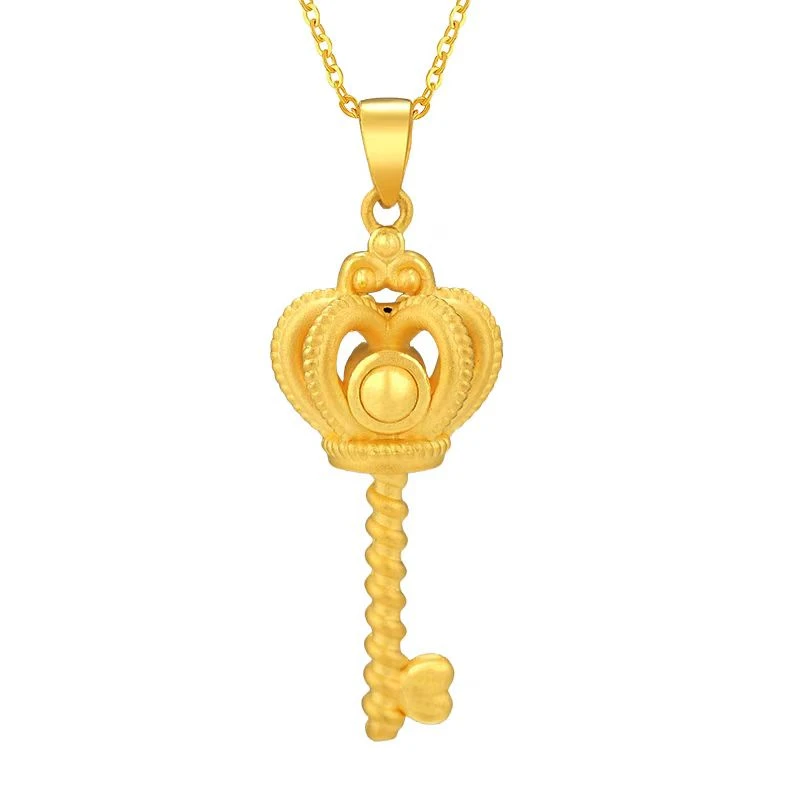 黄金钥匙吊坠女足金999皇冠钥匙爱心情人节送女友生日（不含链）