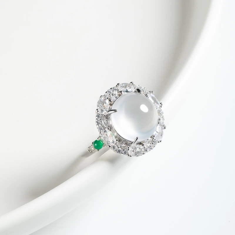 [ 俄玉珠宝] 钢炮蛋面戒指时尚小众气质百搭轻奢气质显白华丽