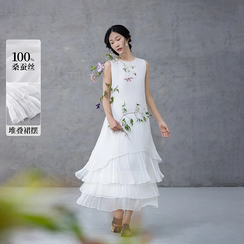 生活在左花仙子春夏新品原创100桑蚕丝气质休闲无袖1932078