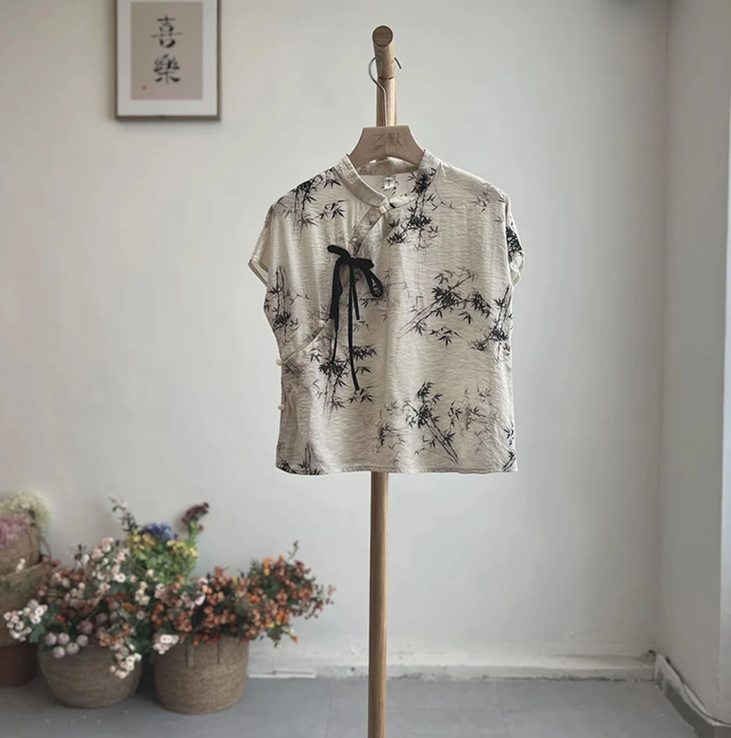 【竹枝意】新中式夏季新款斜襟禅意茶艺上衣高端轻国风小衫