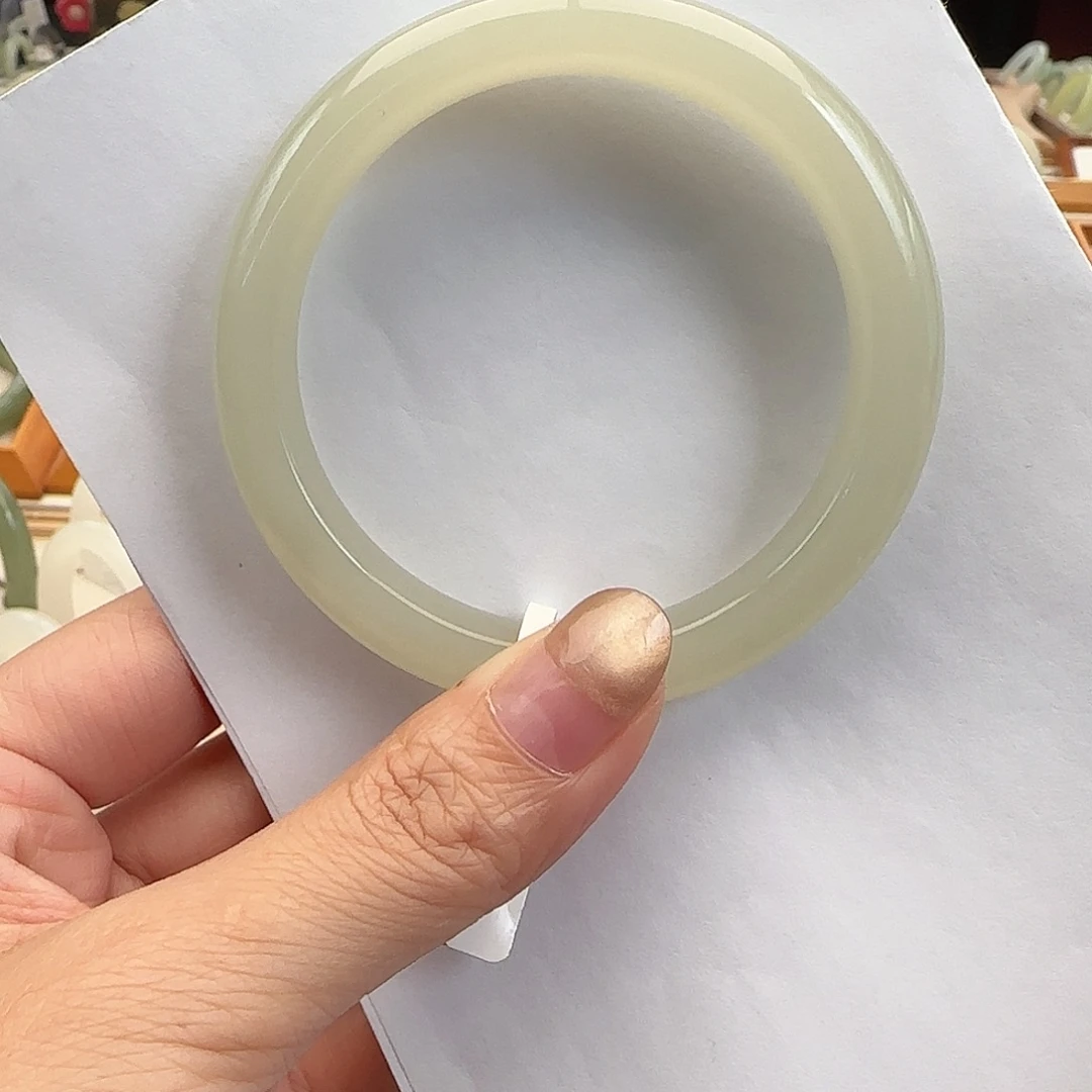 和田玉未镶嵌手镯冰胶 浅晴正圈58