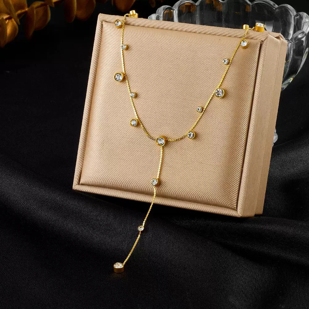 钛钢锆石项链 -【T550】钛钢轻奢高级Y字白鋯项链小众饰品长款颈链