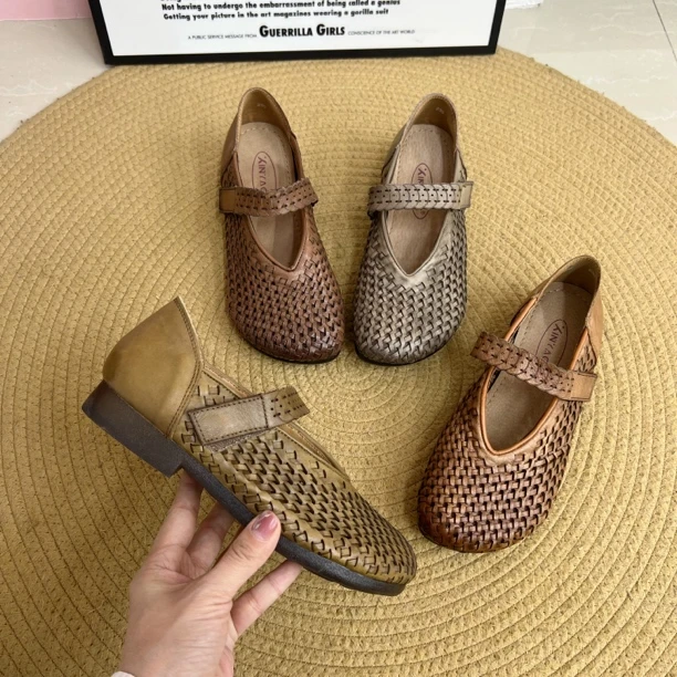 X13850女鞋女鞋夏季透气轻薄妈妈奶奶鞋百搭豆豆鞋编织单鞋浅口