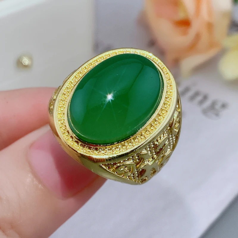 正品玛瑙玉髓戒指绿玉髓男女款大蛋面简约款活口戒指