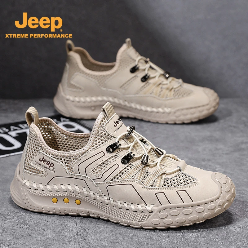 JEEP吉普夏季新款男鞋镂空户外百搭潮流休闲鞋防滑软底轻便网面鞋
