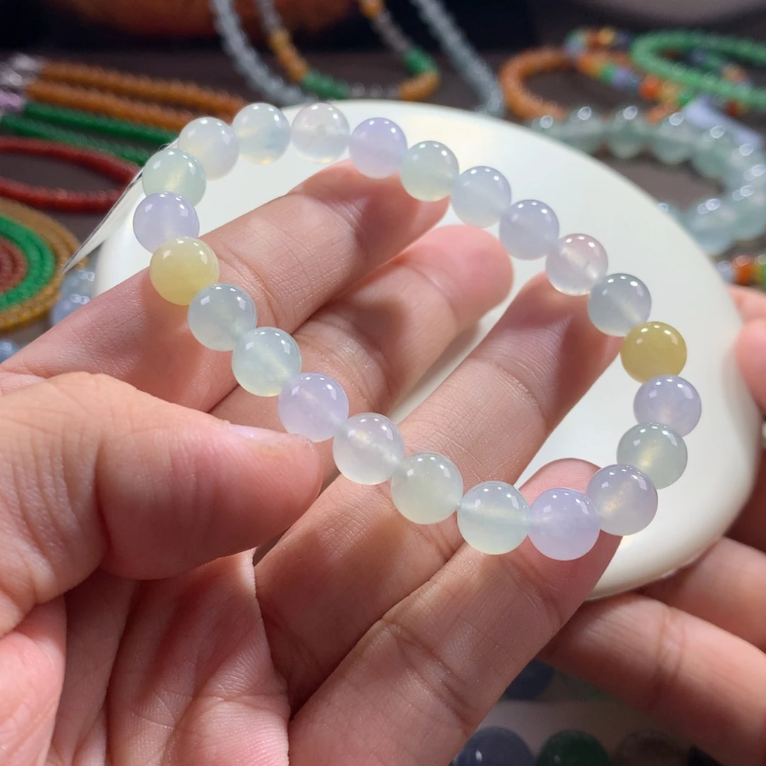 翡翠未镶嵌手链性价比卡8冰种清浅幻彩马卡龙单圈