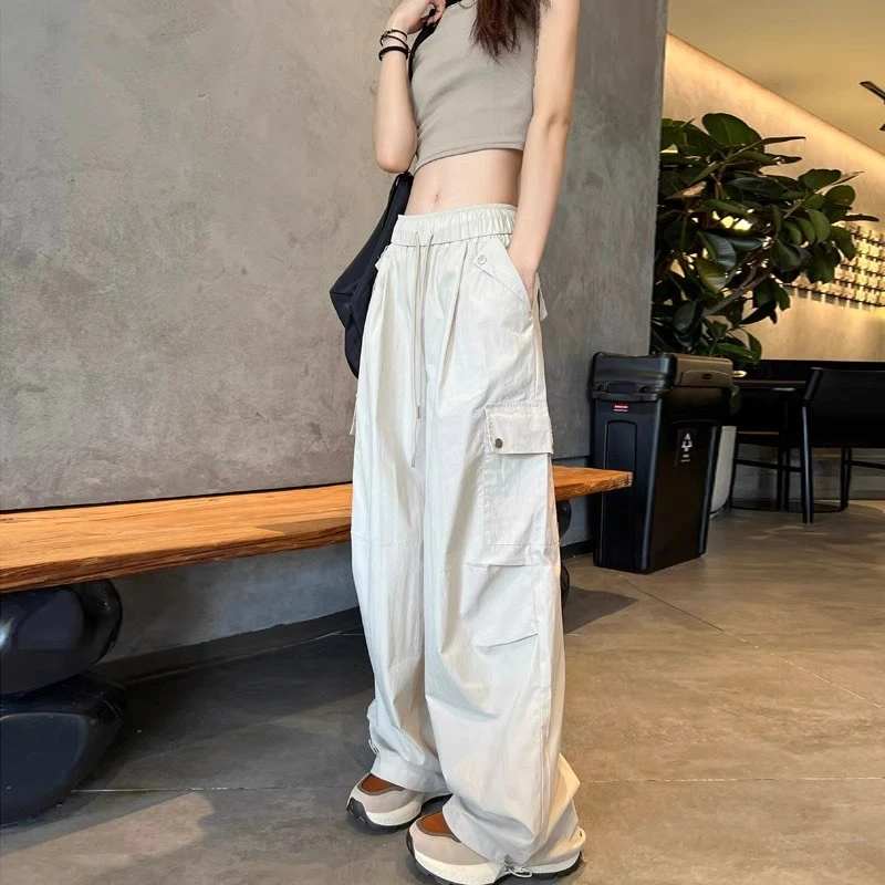 2025小个子登山降落伞速干工装裤女夏季薄新款高腰宽松显瘦阔腿裤